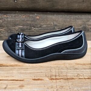 Privo Black Leather Suede, Slip On, Comfort, Round Toe Flats. WMS 8.5M